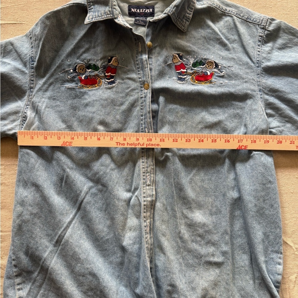 Vintage Christmas Denim Button-Up Shirt with Embroidery - Picture 6 of 9